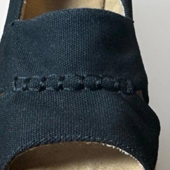 (7.5) GH BASS & CO "ANDI" Peep Toe Black Canvas Espadrille Shoes - Picture 3 of 9